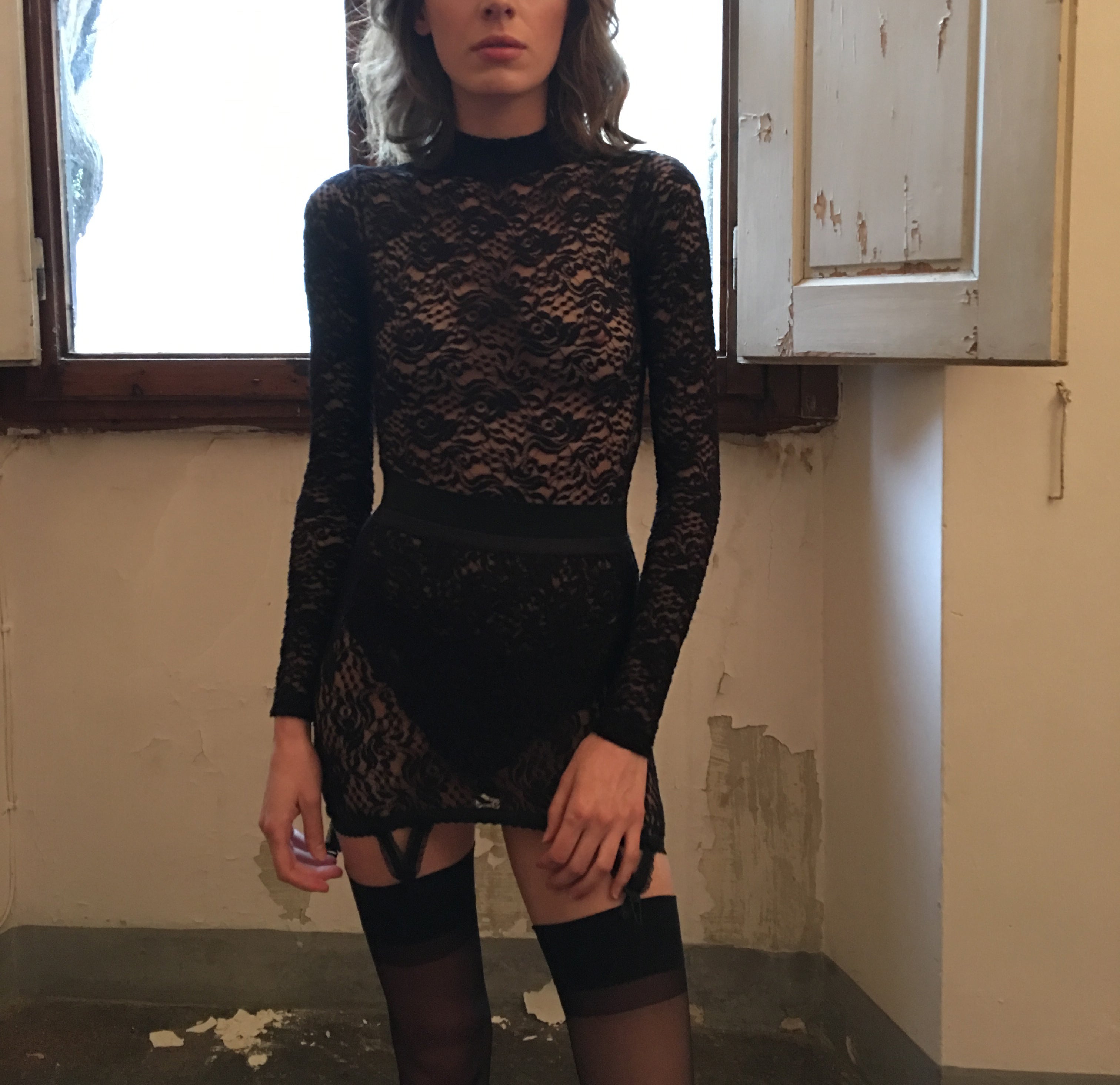 GRACE LACE BODYSUIT & GIRDLE SET Black